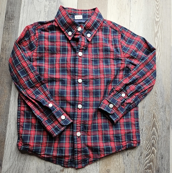 Janie And Jack Boy's Youth 2T Red Navy Blue Plaid Poplin Button Down Shirt 2023 - Picture 1 of 5